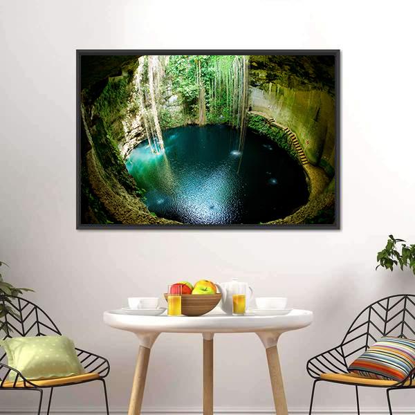 Ik-Kil Cenote Mexico Canvas Wall Art-1 Piece-Floating Frame-24" x 16"-Tiaracle