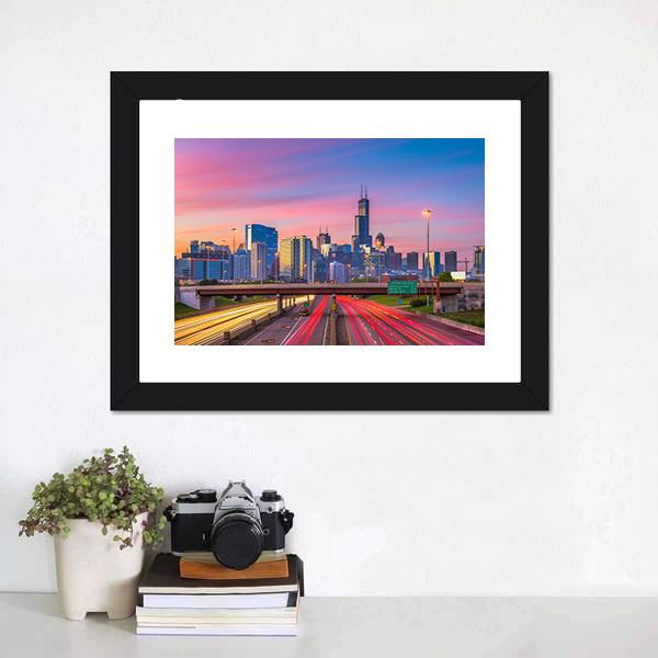 Illinois Downtown Skyline Canvas Wall Art-1 Piece-Framed Print-20" x 16"-Tiaracle