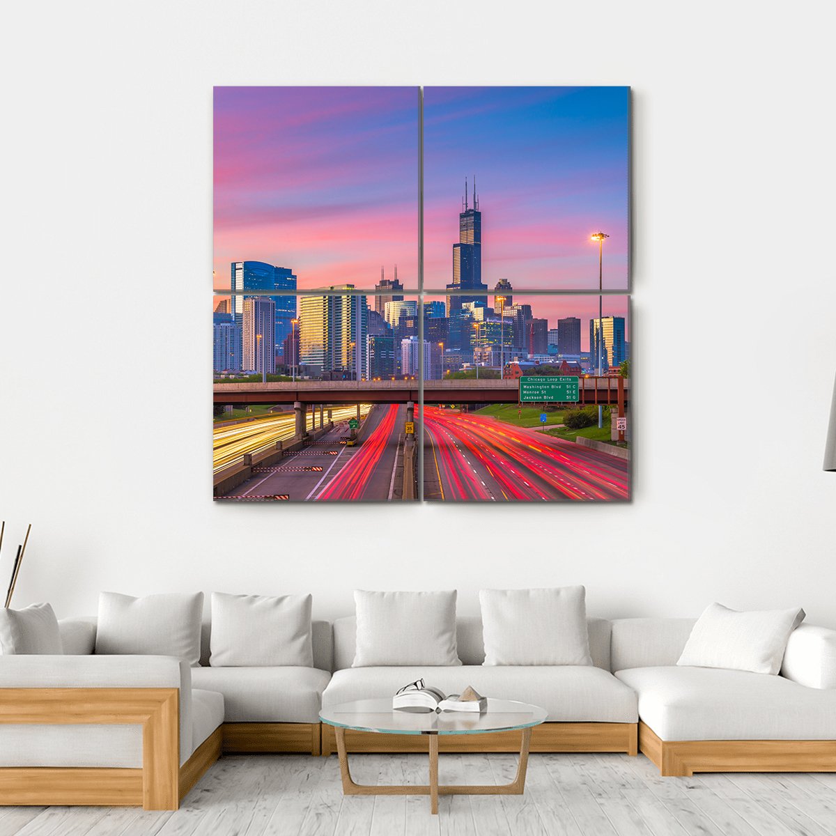 Illinois Downtown Skyline Canvas Wall Art-4 Square-Gallery Wrap-17" x 17"-Tiaracle