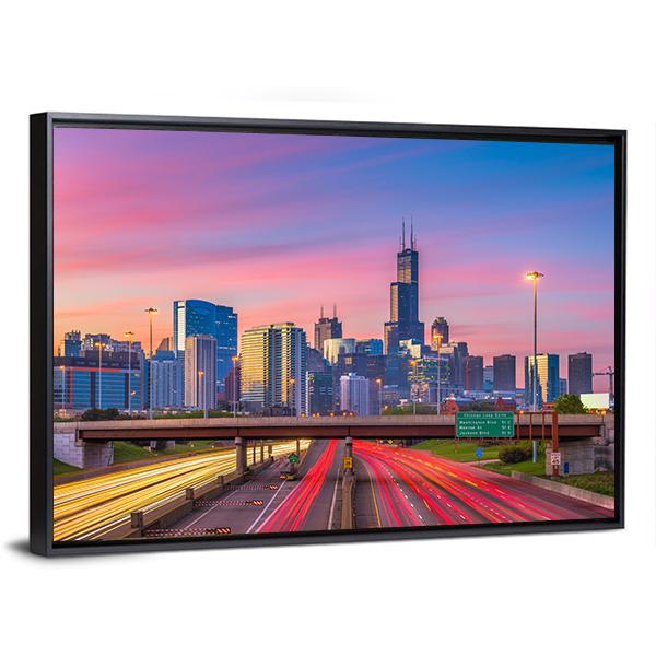 Illinois Downtown Skyline Canvas Wall Art-3 Horizontal-Gallery Wrap-25" x 16"-Tiaracle