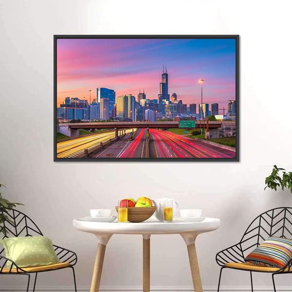 Illinois Downtown Skyline Canvas Wall Art-3 Horizontal-Gallery Wrap-25" x 16"-Tiaracle