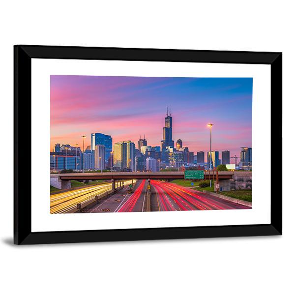 Illinois Downtown Skyline Canvas Wall Art-5 Horizontal-Gallery Wrap-22" x 12"-Tiaracle