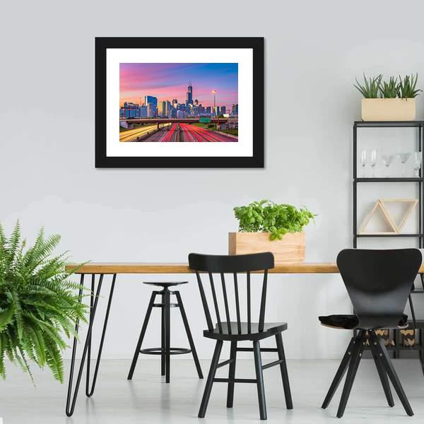 Illinois Downtown Skyline Canvas Wall Art-5 Horizontal-Gallery Wrap-22" x 12"-Tiaracle