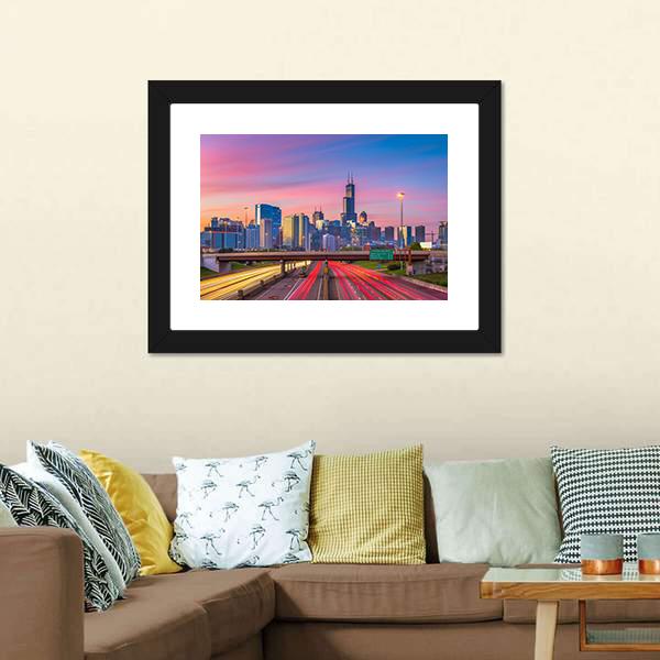 Illinois Downtown Skyline Canvas Wall Art-5 Horizontal-Gallery Wrap-22" x 12"-Tiaracle