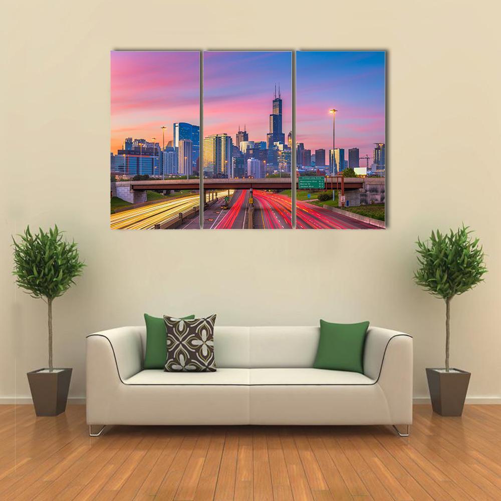 Illinois Downtown Skyline Canvas Wall Art-3 Horizontal-Gallery Wrap-37" x 24"-Tiaracle