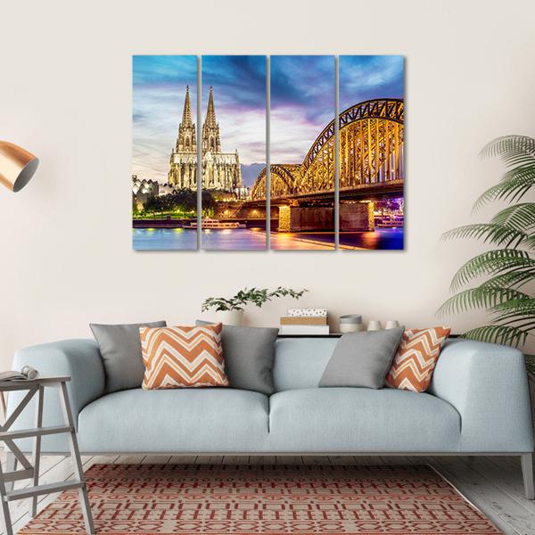 Illuminated Dom In Cologne Canvas Wall Art-4 Horizontal-Gallery Wrap-34" x 24"-Tiaracle