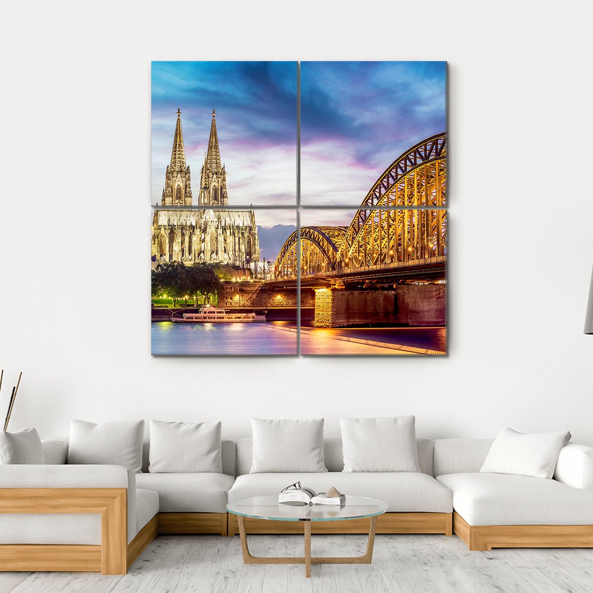 Illuminated Dom In Cologne Canvas Wall Art-4 Square-Gallery Wrap-17" x 17"-Tiaracle