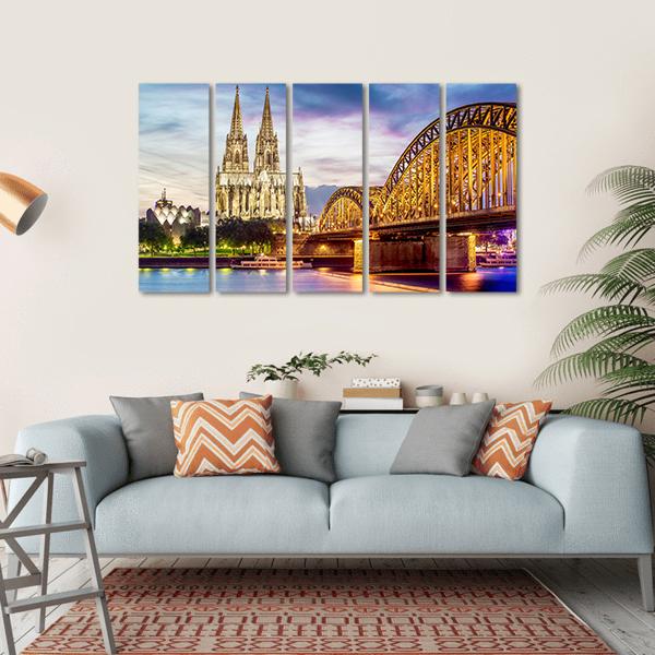 Illuminated Dom In Cologne Canvas Wall Art-5 Horizontal-Gallery Wrap-22" x 12"-Tiaracle