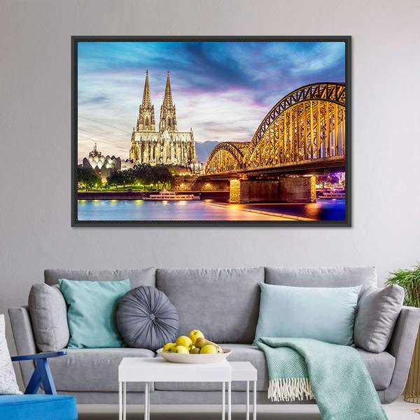 Illuminated Dom In Cologne Canvas Wall Art-5 Horizontal-Gallery Wrap-22" x 12"-Tiaracle