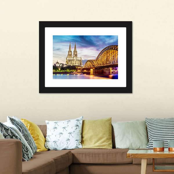 Illuminated Dom In Cologne Canvas Wall Art-5 Horizontal-Gallery Wrap-22" x 12"-Tiaracle