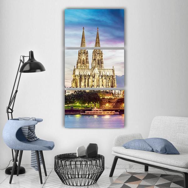 Illuminated Dom In Cologne Vertical Canvas Wall Art-3 Vertical-Gallery Wrap-12" x 25"-Tiaracle