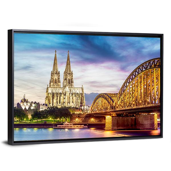 Illuminated Dom In Cologne Vertical Canvas Wall Art-3 Vertical-Gallery Wrap-12" x 25"-Tiaracle
