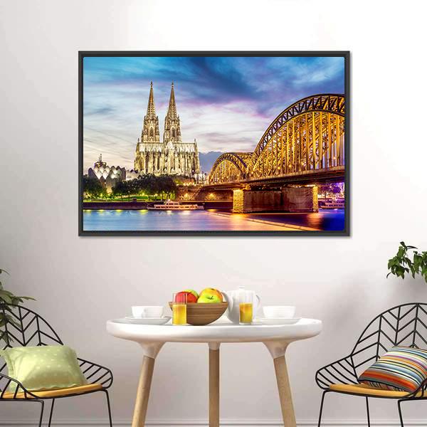 Illuminated Dom In Cologne Vertical Canvas Wall Art-3 Vertical-Gallery Wrap-12" x 25"-Tiaracle