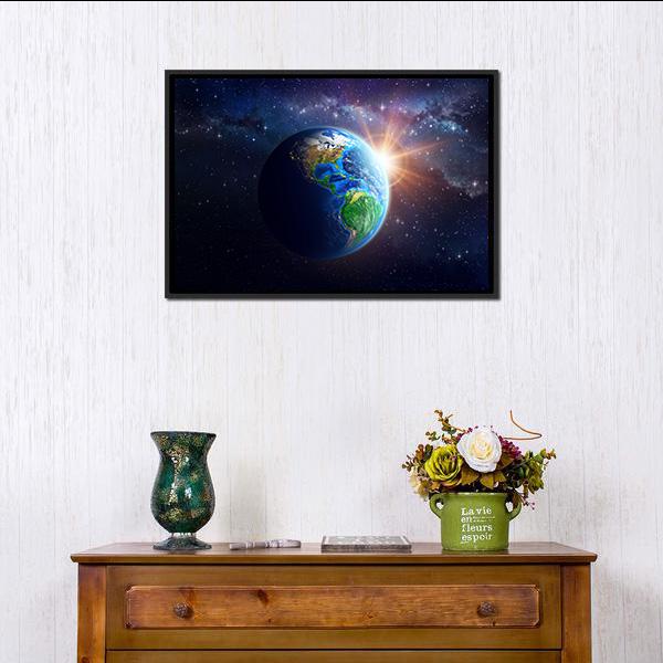 Illuminated Face Of Earth Canvas Wall Art-1 Piece-Floating Frame-24" x 16"-Tiaracle