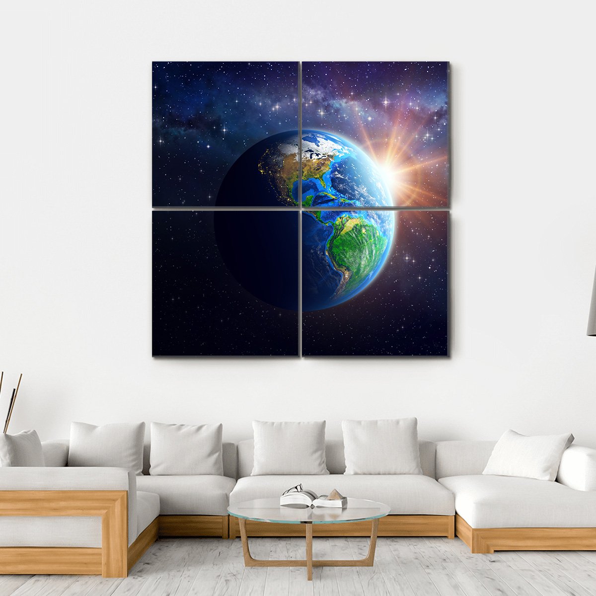 Illuminated Face Of Earth Canvas Wall Art-4 Square-Gallery Wrap-17" x 17"-Tiaracle