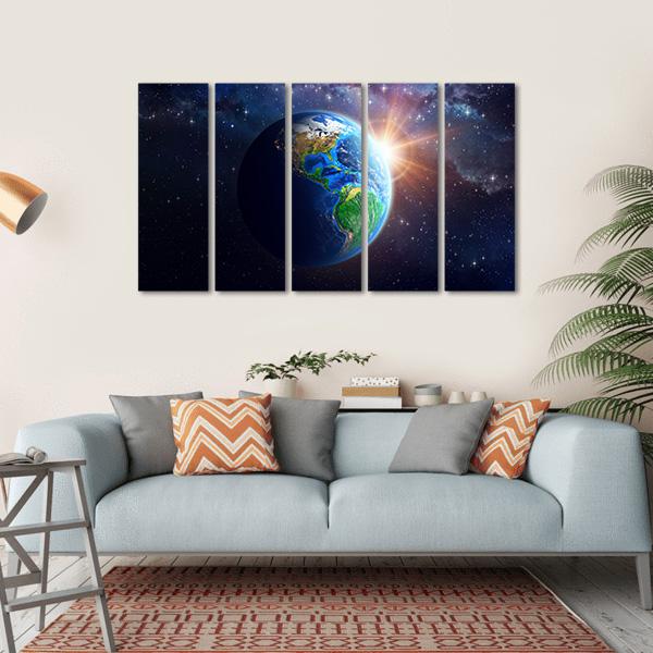 Illuminated Face Of Earth Canvas Wall Art-5 Horizontal-Gallery Wrap-22" x 12"-Tiaracle