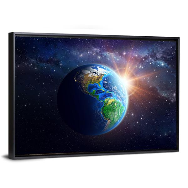 Illuminated Face Of Earth Canvas Wall Art-5 Horizontal-Gallery Wrap-22" x 12"-Tiaracle