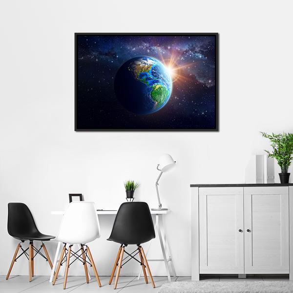 Illuminated Face Of Earth Canvas Wall Art-5 Horizontal-Gallery Wrap-22" x 12"-Tiaracle