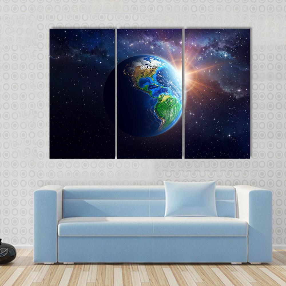 Illuminated Face Of Earth Canvas Wall Art-3 Horizontal-Gallery Wrap-37" x 24"-Tiaracle