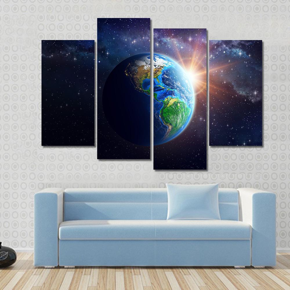 Illuminated Face Of Earth Canvas Wall Art-4 Pop-Gallery Wrap-50" x 32"-Tiaracle