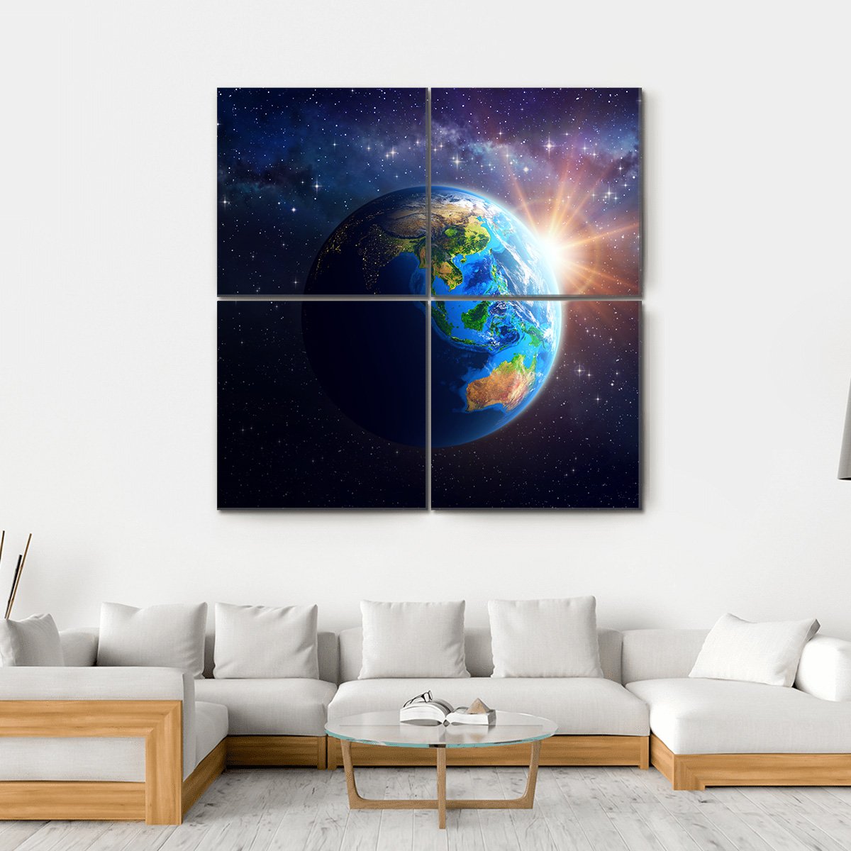 Illuminated Face Of The Earth In Space Canvas Wall Art-4 Square-Gallery Wrap-17" x 17"-Tiaracle
