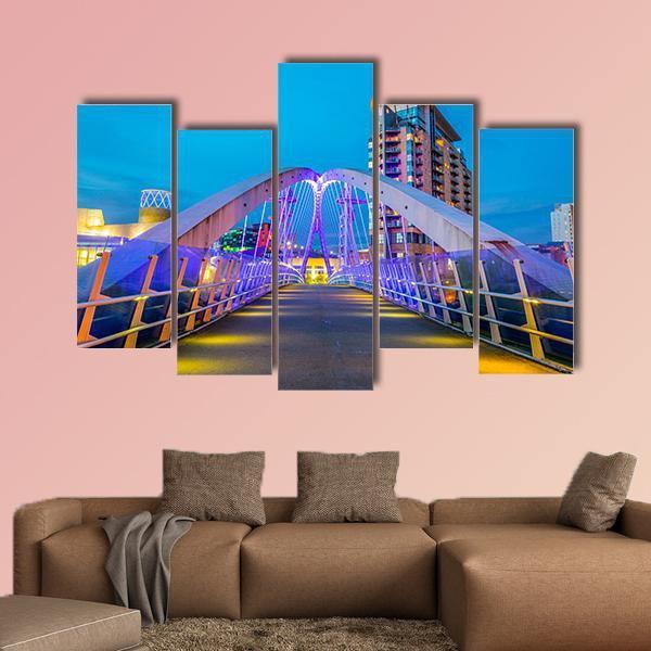Illuminated Footbridge In Salford Canvas Wall Art-5 Pop-Gallery Wrap-47" x 32"-Tiaracle
