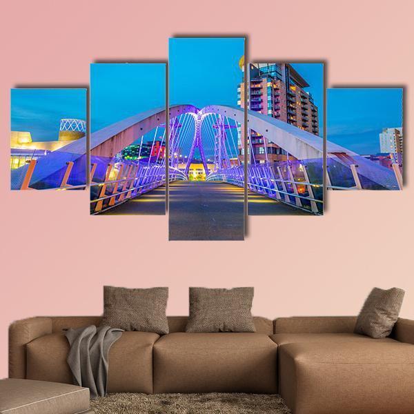 Illuminated Footbridge In Salford Canvas Wall Art-5 Star-Gallery Wrap-62" x 32"-Tiaracle