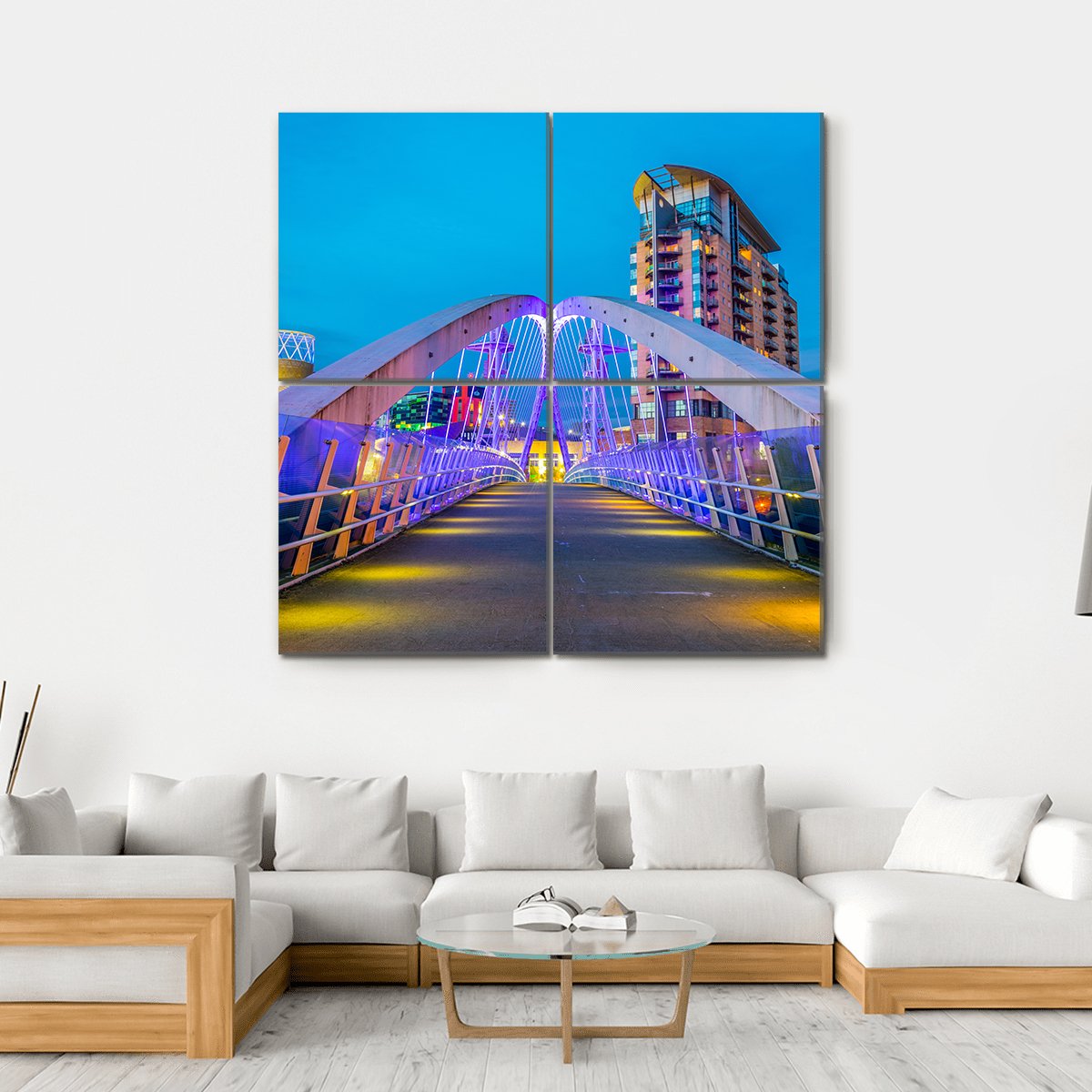 Illuminated Footbridge In Salford Canvas Wall Art-4 Square-Gallery Wrap-17" x 17"-Tiaracle