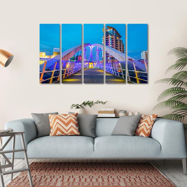Illuminated Footbridge In Salford Canvas Wall Art-5 Horizontal-Gallery Wrap-22" x 12"-Tiaracle