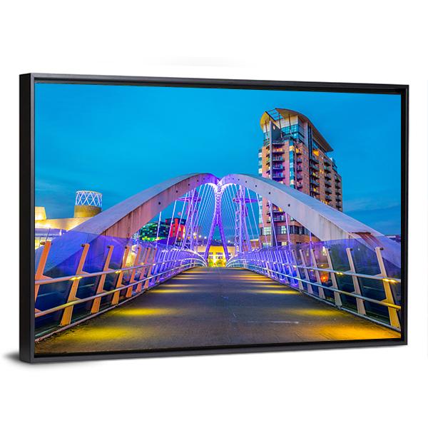 Illuminated Footbridge In Salford Canvas Wall Art-3 Horizontal-Gallery Wrap-25" x 16"-Tiaracle