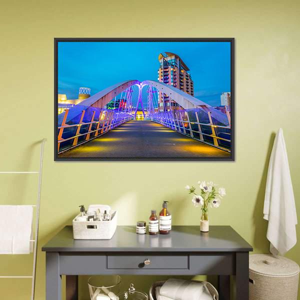 Illuminated Footbridge In Salford Canvas Wall Art-1 Piece-Floating Frame-24" x 16"-Tiaracle