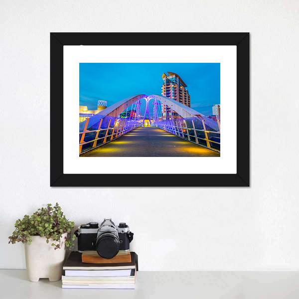 Illuminated Footbridge In Salford Canvas Wall Art-1 Piece-Framed Print-20" x 16"-Tiaracle