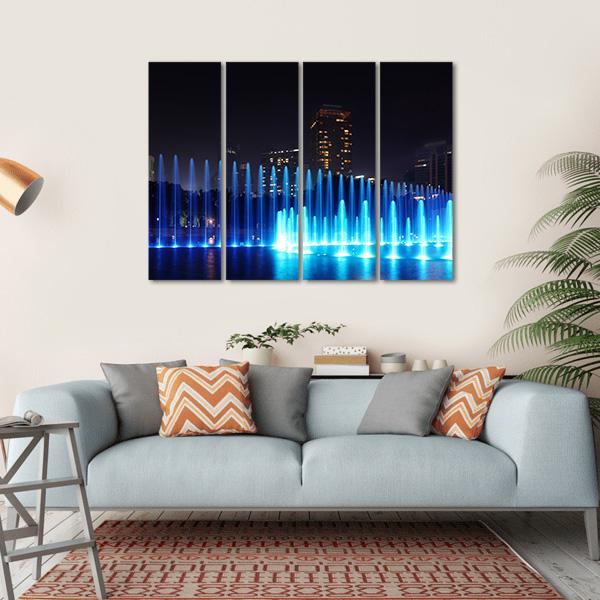 Illuminated Fountains Kuala Lumpur Canvas Wall Art-4 Horizontal-Gallery Wrap-34" x 24"-Tiaracle