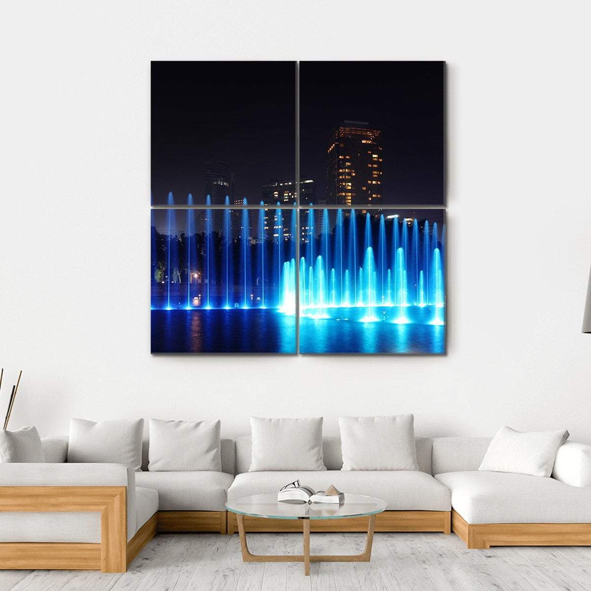 Illuminated Fountains Kuala Lumpur Canvas Wall Art-4 Square-Gallery Wrap-17" x 17"-Tiaracle