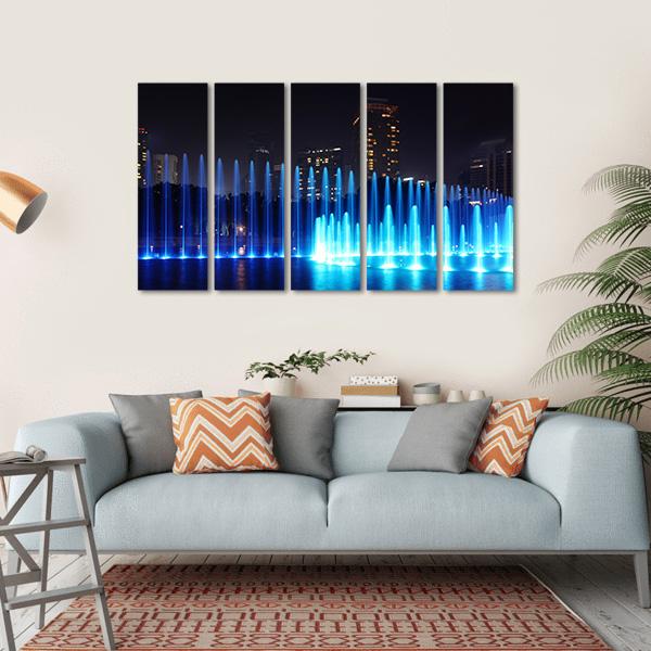 Illuminated Fountains Kuala Lumpur Canvas Wall Art-5 Horizontal-Gallery Wrap-22" x 12"-Tiaracle