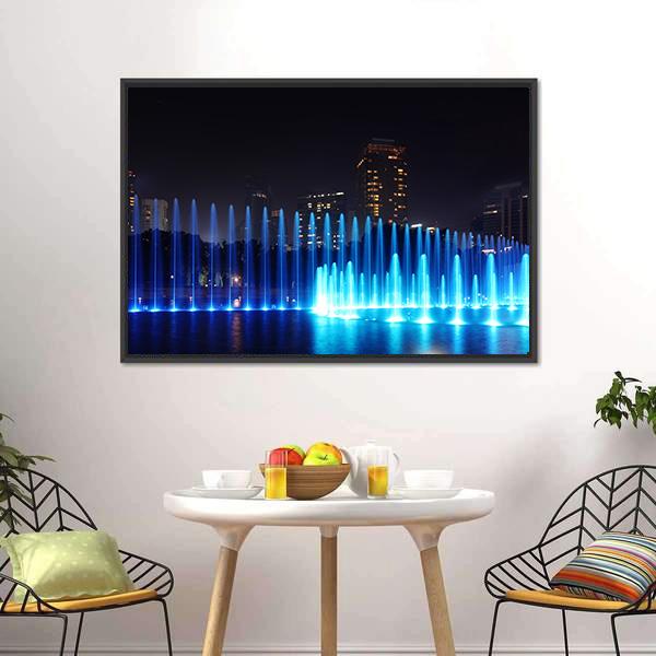 Illuminated Fountains Kuala Lumpur Canvas Wall Art-5 Horizontal-Gallery Wrap-22" x 12"-Tiaracle