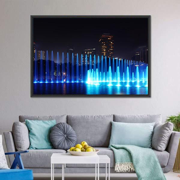 Illuminated Fountains Kuala Lumpur Canvas Wall Art-5 Horizontal-Gallery Wrap-22" x 12"-Tiaracle