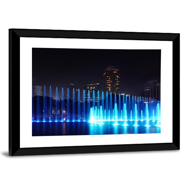 Illuminated Fountains Kuala Lumpur Canvas Wall Art-5 Horizontal-Gallery Wrap-22" x 12"-Tiaracle