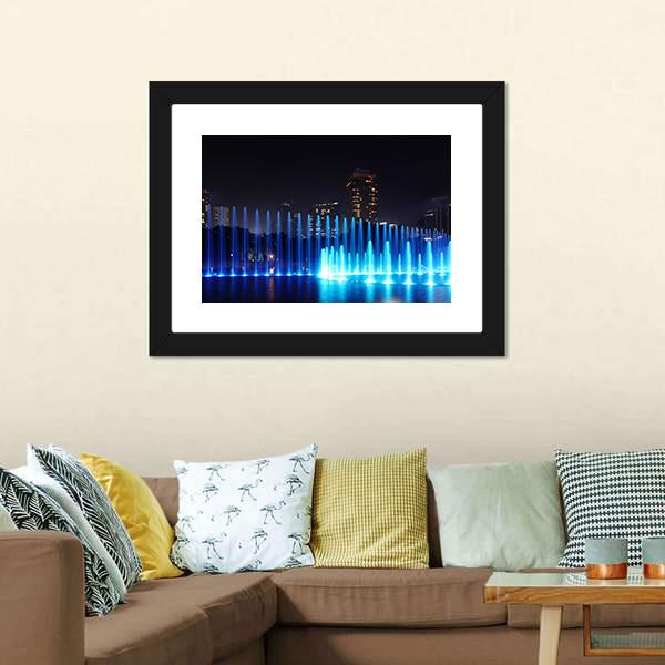 Illuminated Fountains Kuala Lumpur Canvas Wall Art-5 Horizontal-Gallery Wrap-22" x 12"-Tiaracle