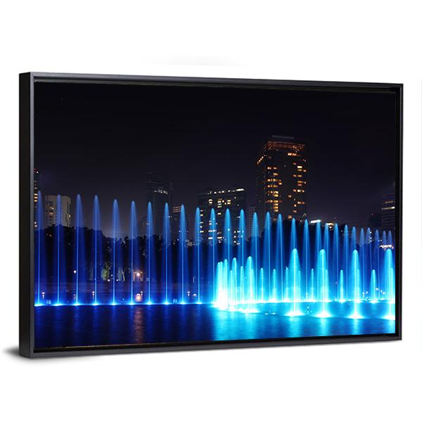Illuminated Fountains Kuala Lumpur Canvas Wall Art-5 Horizontal-Gallery Wrap-22" x 12"-Tiaracle