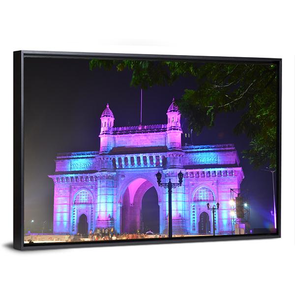 Illuminated Gateway Of India Canvas Wall Art-3 Horizontal-Gallery Wrap-25" x 16"-Tiaracle