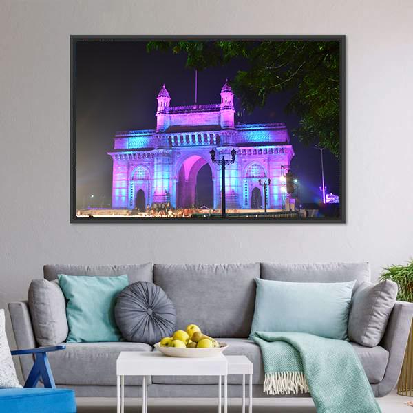 Illuminated Gateway Of India Canvas Wall Art-3 Horizontal-Gallery Wrap-25" x 16"-Tiaracle