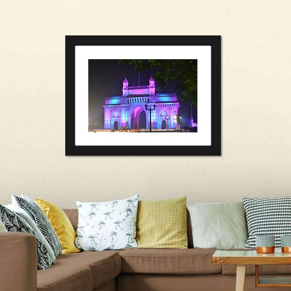 Illuminated Gateway Of India Canvas Wall Art-3 Horizontal-Gallery Wrap-25" x 16"-Tiaracle