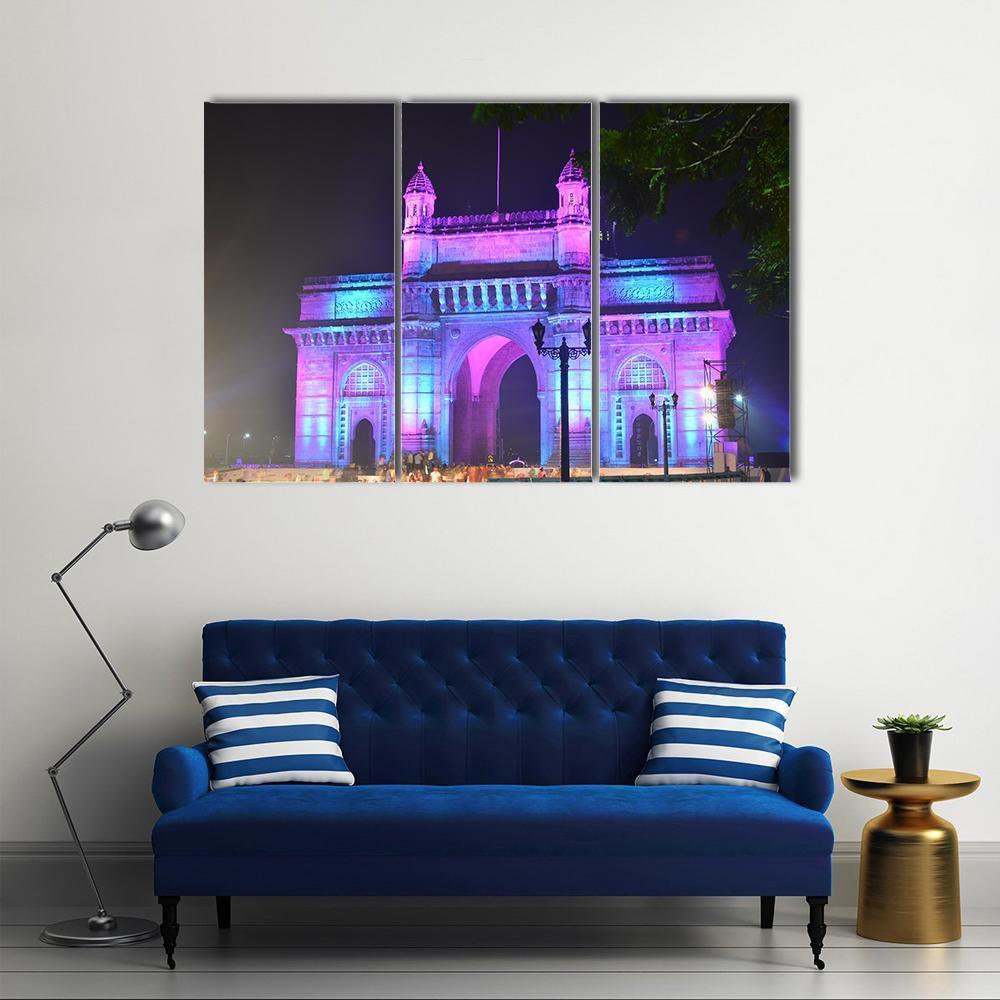 Illuminated Gateway Of India Canvas Wall Art-3 Horizontal-Gallery Wrap-37" x 24"-Tiaracle