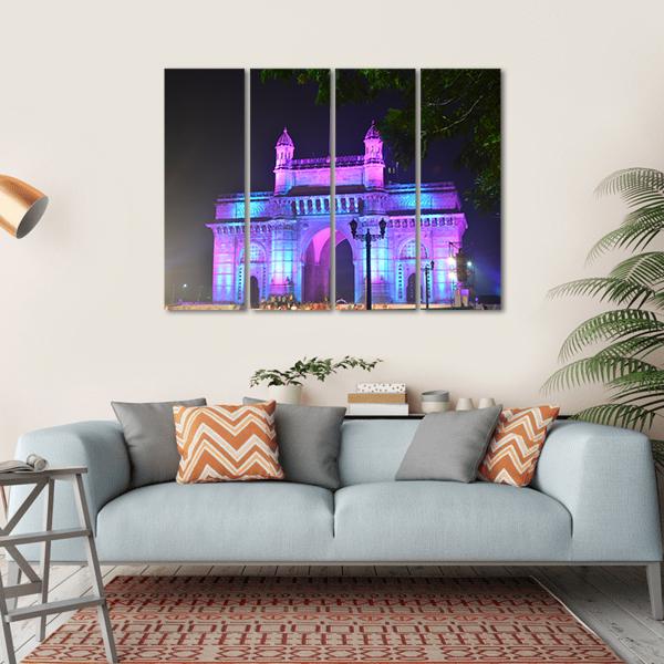 Illuminated Gateway Of India Canvas Wall Art-4 Horizontal-Gallery Wrap-34&quot; x 24&quot;-Tiaracle