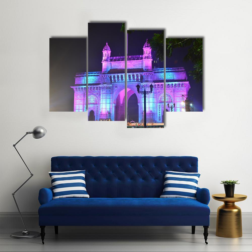 Illuminated Gateway Of India Canvas Wall Art-4 Pop-Gallery Wrap-50" x 32"-Tiaracle
