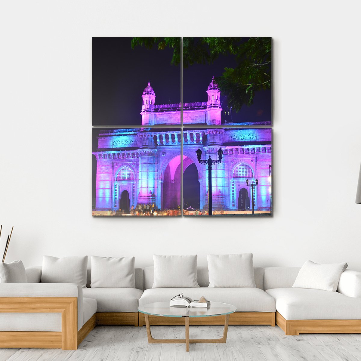 Illuminated Gateway Of India Canvas Wall Art-4 Square-Gallery Wrap-17&quot; x 17&quot;-Tiaracle