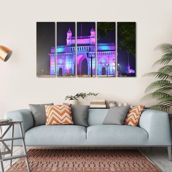 Illuminated Gateway Of India Canvas Wall Art-5 Horizontal-Gallery Wrap-22" x 12"-Tiaracle