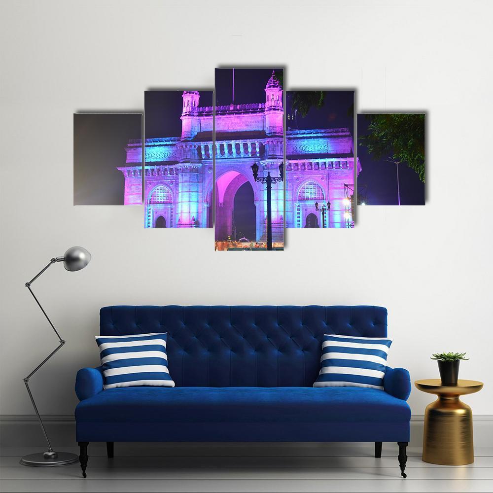 Illuminated Gateway Of India Canvas Wall Art-5 Star-Gallery Wrap-62" x 32"-Tiaracle