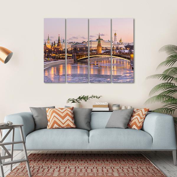 Illuminated Moscow Kremlin Canvas Wall Art-4 Horizontal-Gallery Wrap-34" x 24"-Tiaracle